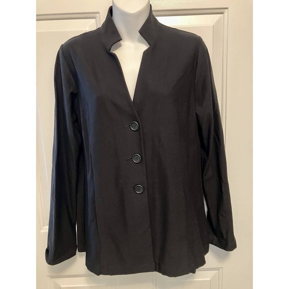 Eileen Fisher Women's Button Front Collared V Neck Blazer Jacket‎ Black Size XS